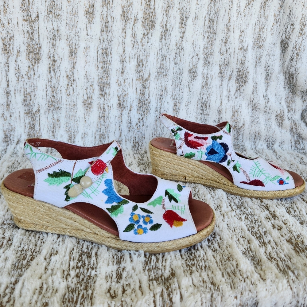 Camper Embroidered Canvas Espadrille Wedge Heel Sandal White Women's Size 6.5 7 - Picture 6 of 13